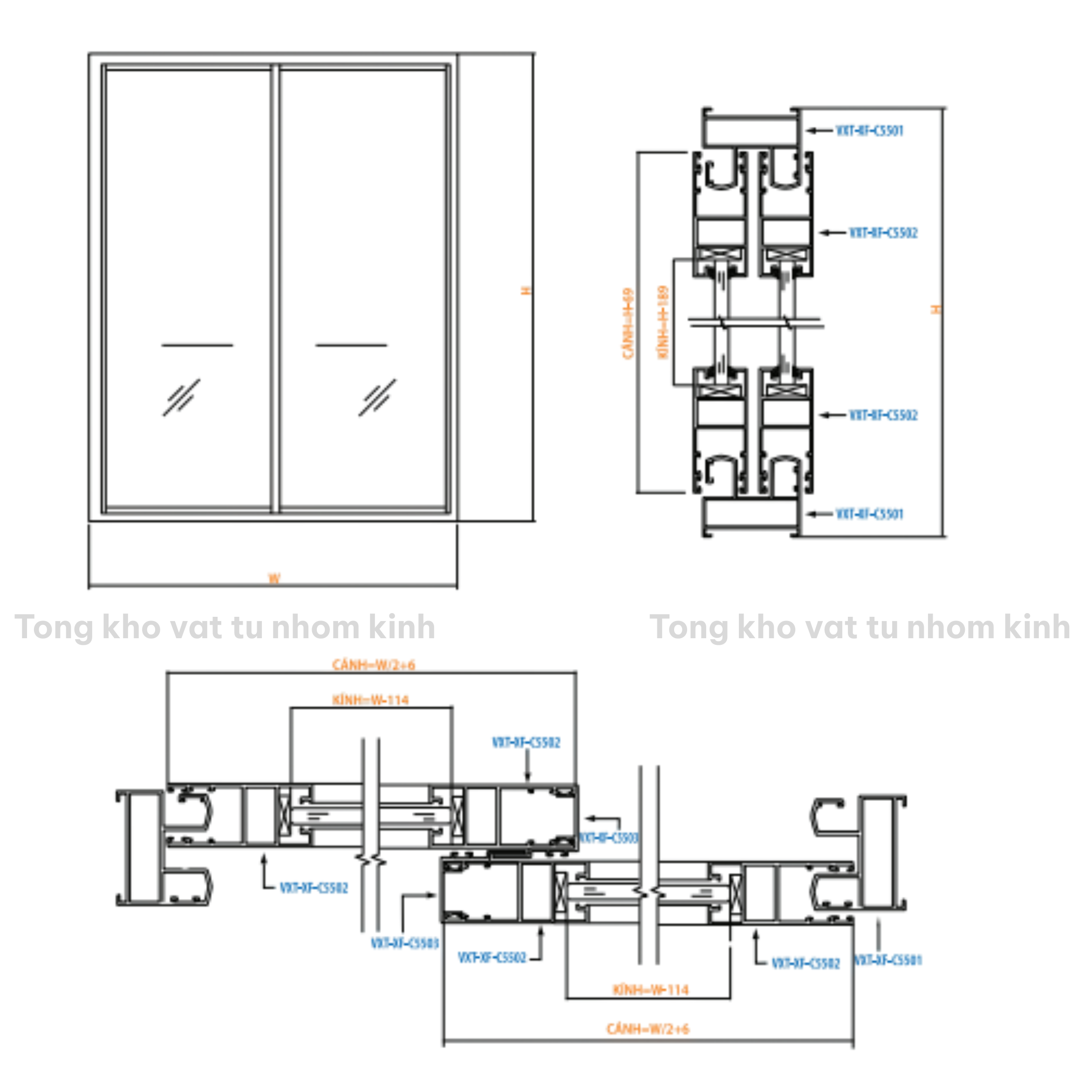 CỬA TRƯỢT HỆ 55 BẢN 7MM