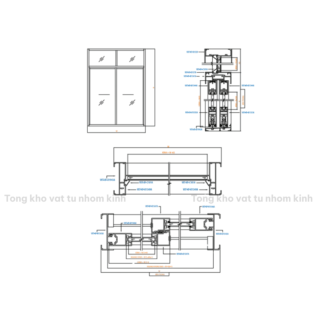 CỬA 2 CÁNH MỞ TRƯỢT HỆ 93